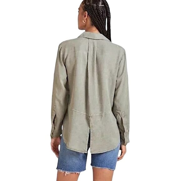 Anthropologie CLOTH & STONE Green Split Back Button Up High Low Shirt - Picture 5 of 12